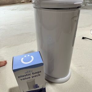 Ubbi White Diaper Pail with Bag Pack